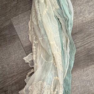 Elegant Lace Scarf in Cream and Blue